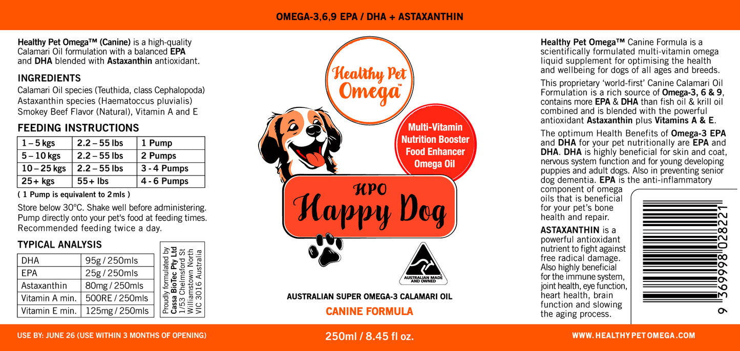 'Happy Dog' by Healthy Pet Omega (250ml) 6 PACK